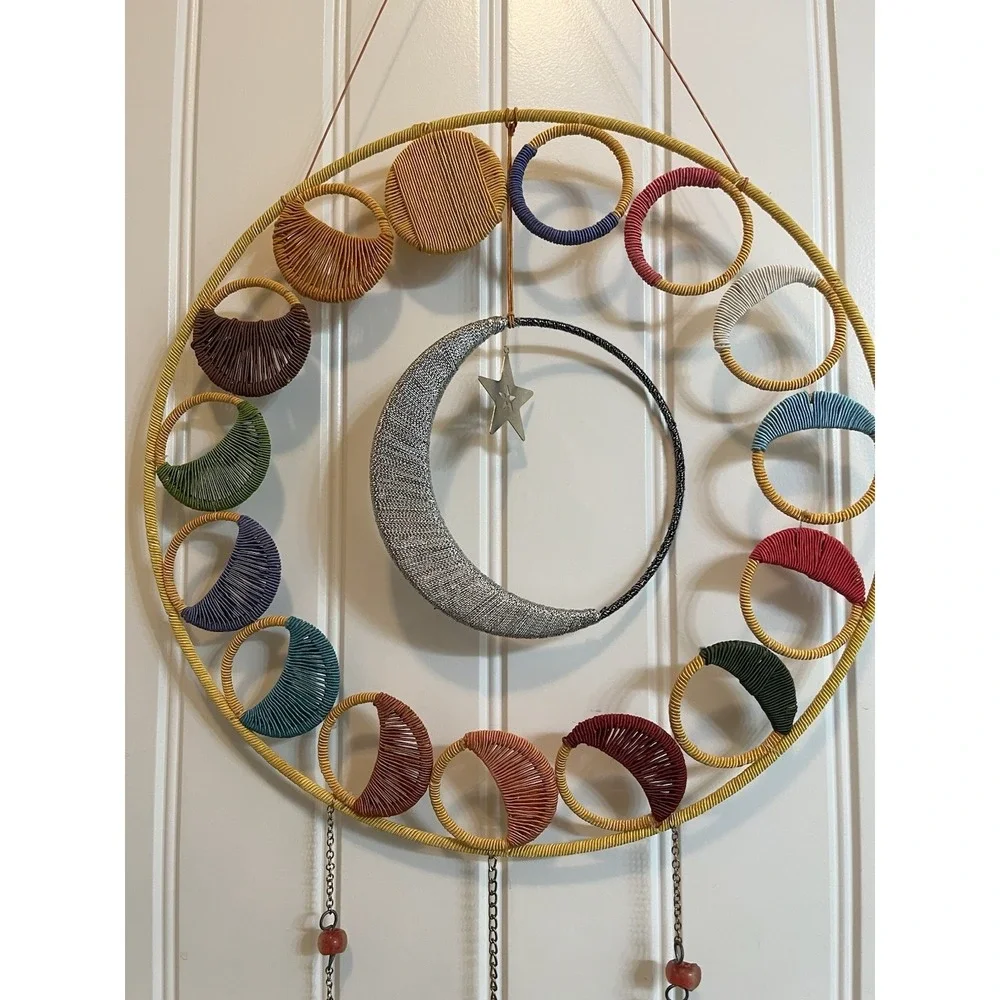 Decorative Moon Phases Wall Hanging Boho String Colorful Bells/Chimes 31x14